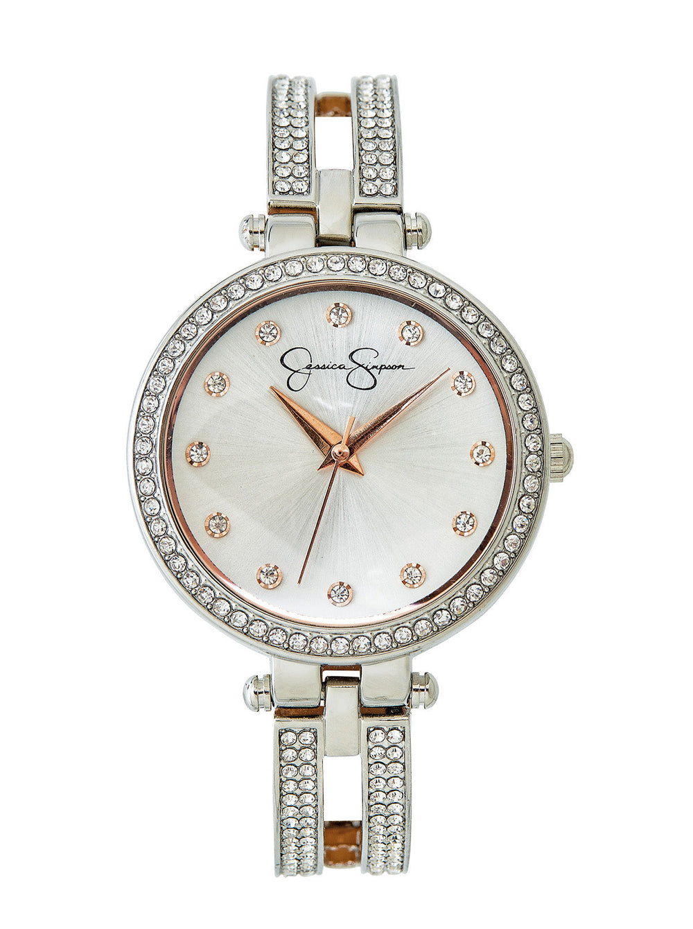 Silver Tone Crystal Double Arm Bangle Watch