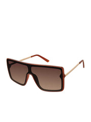 Square Shield Metal Temple Sunglasses - Brown