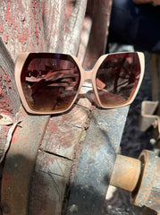 Geometric Metal Temple Sunglasses - Nude