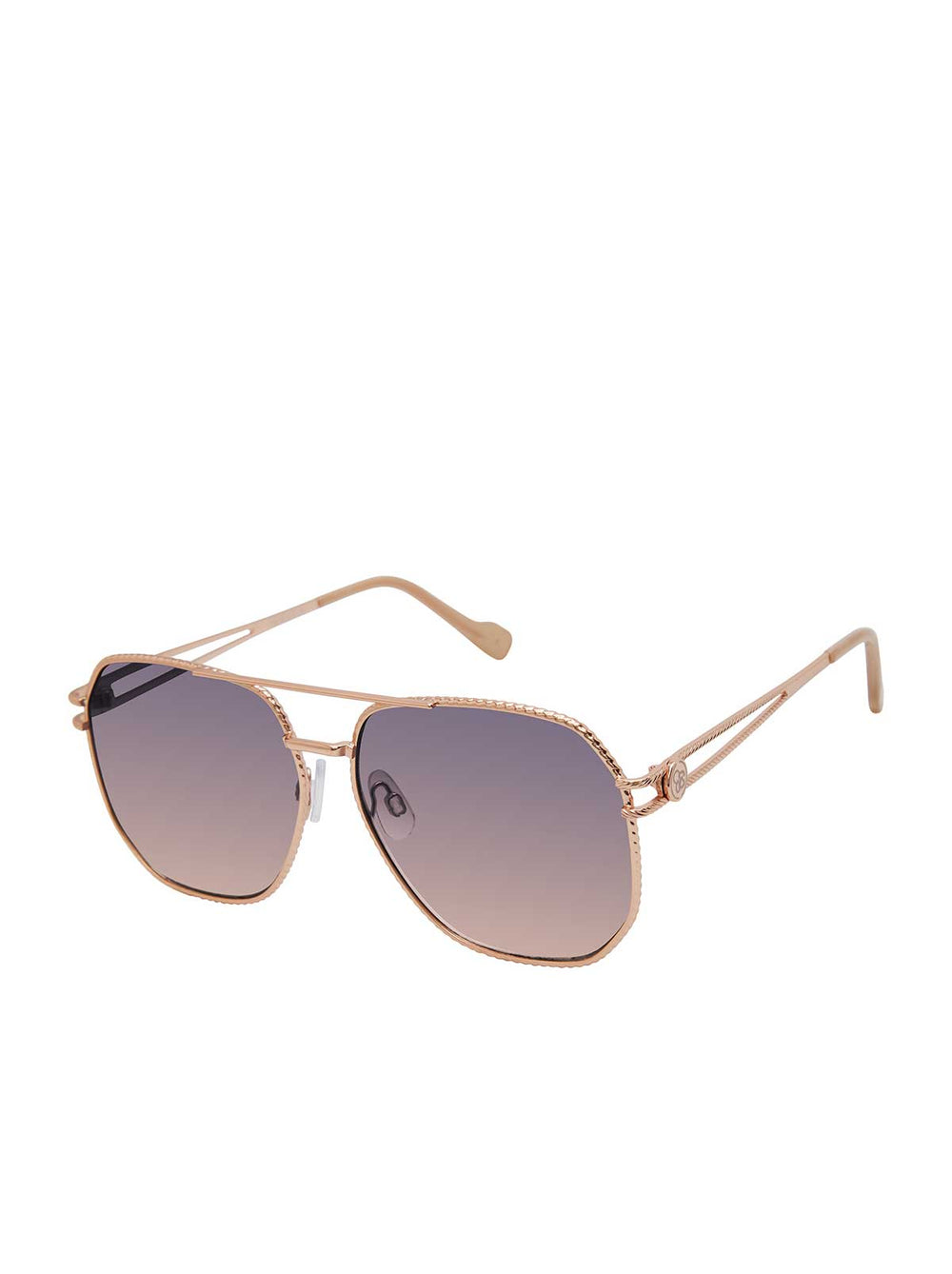 Roped Metal Geometric Aviator Sunglasses - Rose Gold