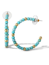 Turquoise Bead Hoop Earrings - Gold