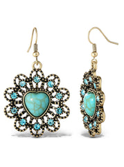 Turquoise Stone Ornate Heart Earrings
