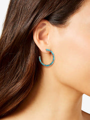 Turquoise Bead Hoop Earrings - Silver