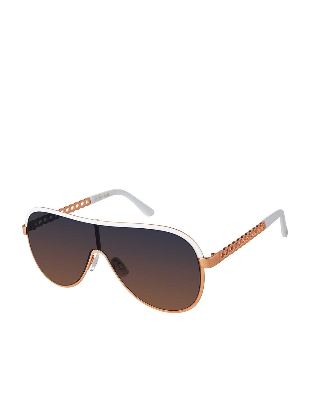 Metal Shield Aviator Pilot Sunglasses - Rose Gold & White
