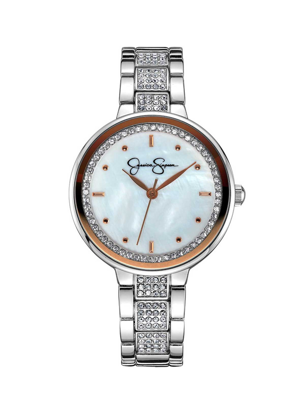 Crystal & Genuine Mother Of Pearl Dial Watch - Silver Tone