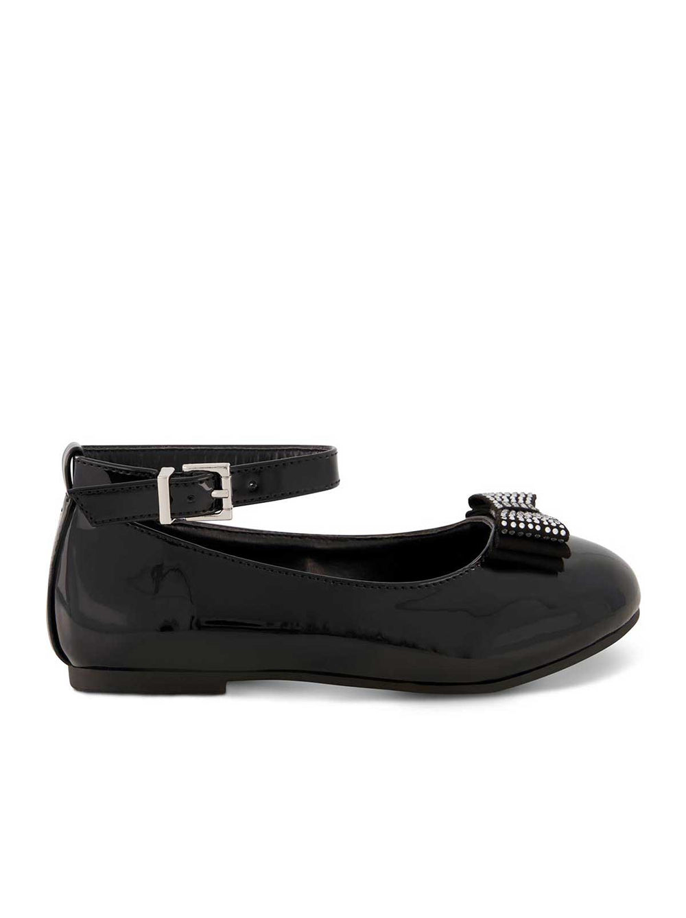 Girls' Amy Jeweled Bow Ballet Flat With Strap - Black