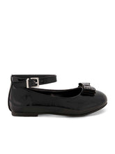 Girls' Amy Jeweled Bow Ballet Flat With Strap - Black