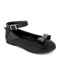 Girls' Amy Jeweled Bow Ballet Flat With Strap - Black