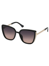 Cat Eye Sunglasses with Metal Temple - Black