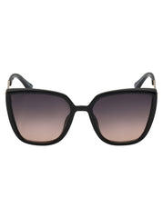 Cat Eye Sunglasses with Metal Temple - Black