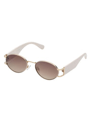 Retro Vintage Metal Oval Sunglasses - Cream