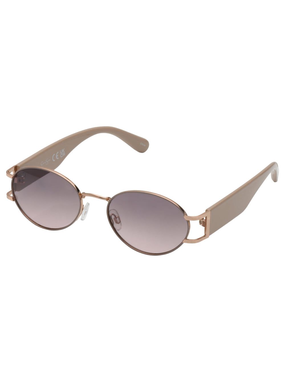 Retro Vintage Metal Oval Sunglasses - Nude