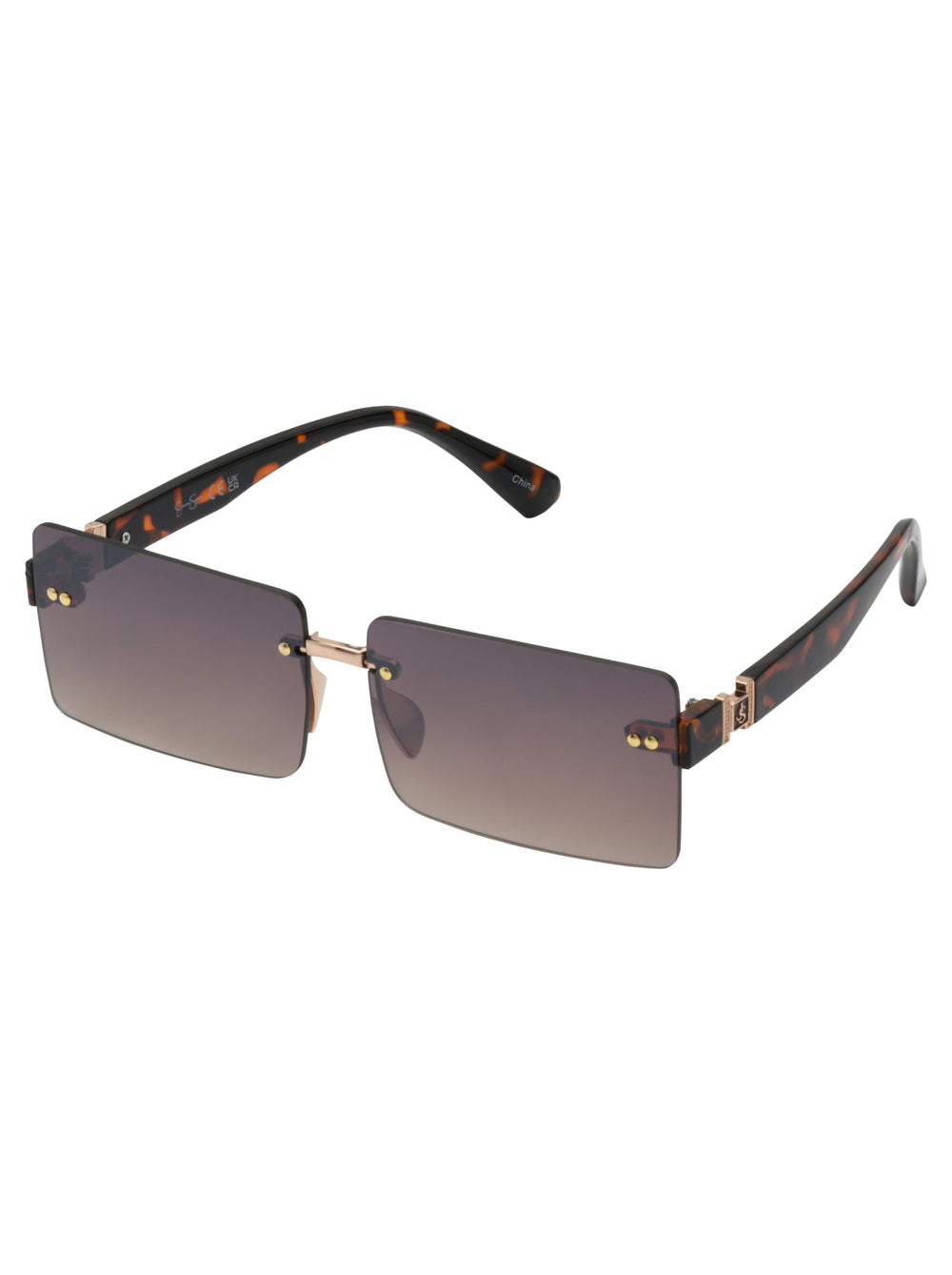 Sleek Rectangular Metal Sunglasses - Gold & Tortoise