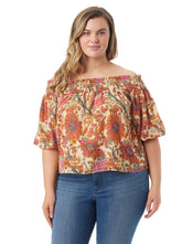 Rosiya Off Shoulder Top - Apricot Sherbet Paisley