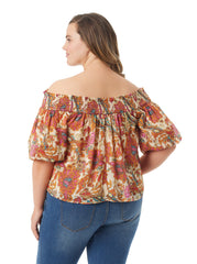 Rosiya Off Shoulder Top - Apricot Sherbet Paisley