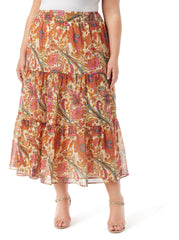 Sunita Tiered Skirt - Apricot Sherbet Paisley