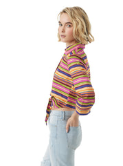 Wisteria Tie Front Top - Rainbow Stripe