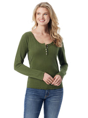 Tahani Henley Top - Bronze Green