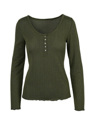 Tahani Henley Top - Bronze Green