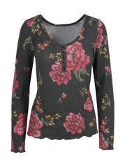 Tahani Henley Top - Sketchy Roses