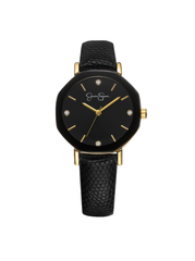Metallized Bezel Strap Watch - Black & Gold Tone