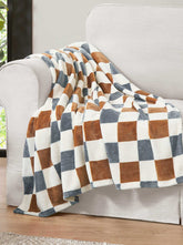 Emery Checkerbaord Plush Throw - Rust & Grey