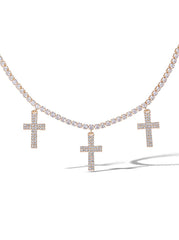 Triple Cross Pave Necklace