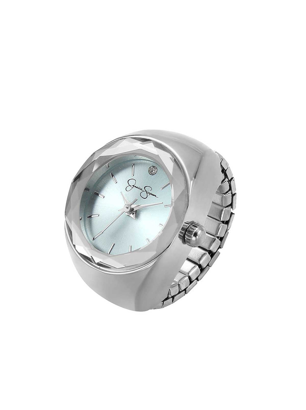 Faceted Bezel Single Crystal Ring Watch - Silver