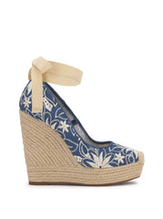 Zexie Platform Wedge - Floral Denim