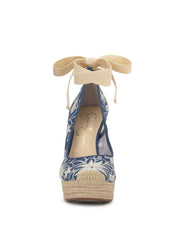 Zexie Platform Wedge - Floral Denim