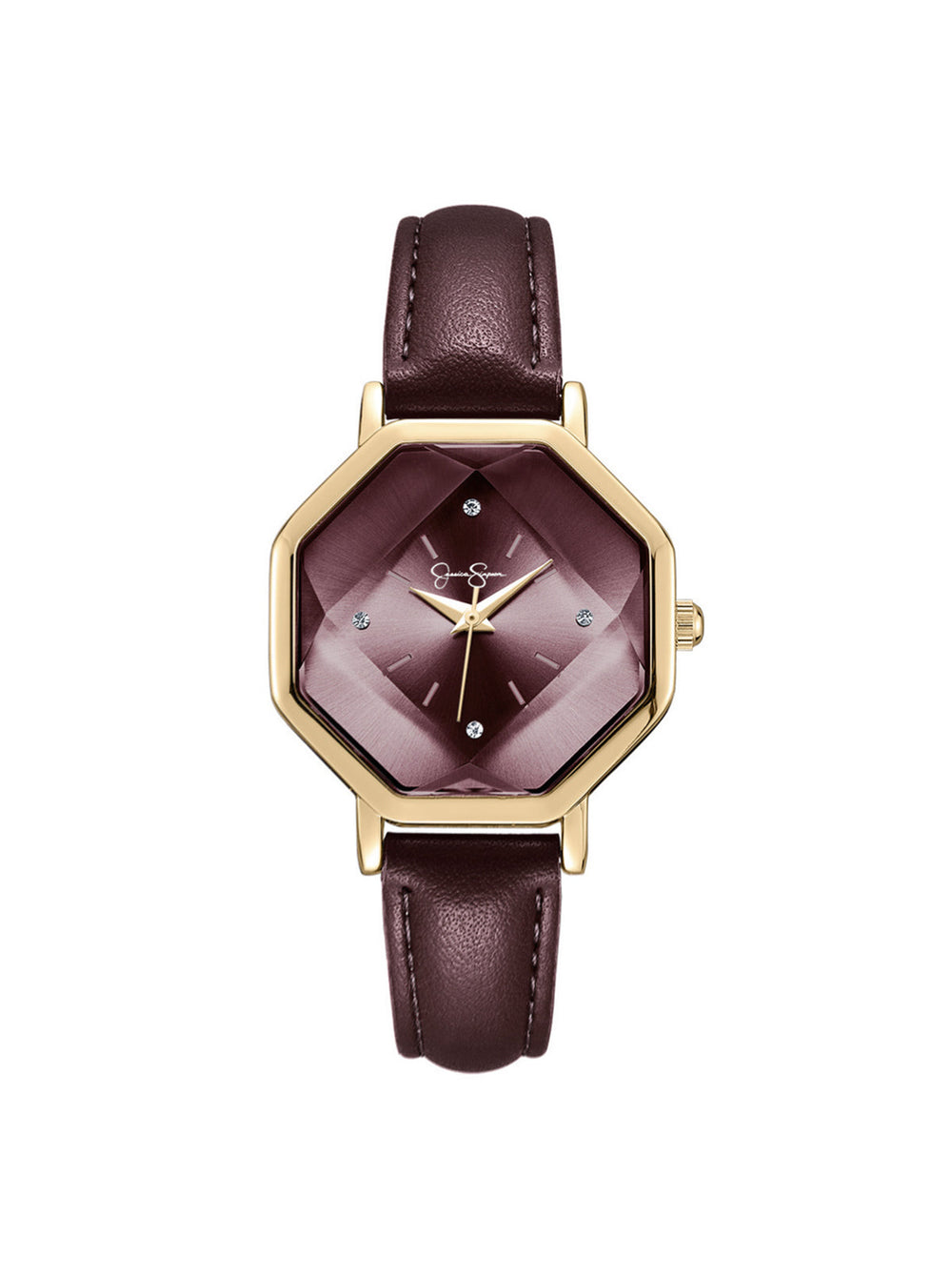 Octagonal Face Watch - Burgundy