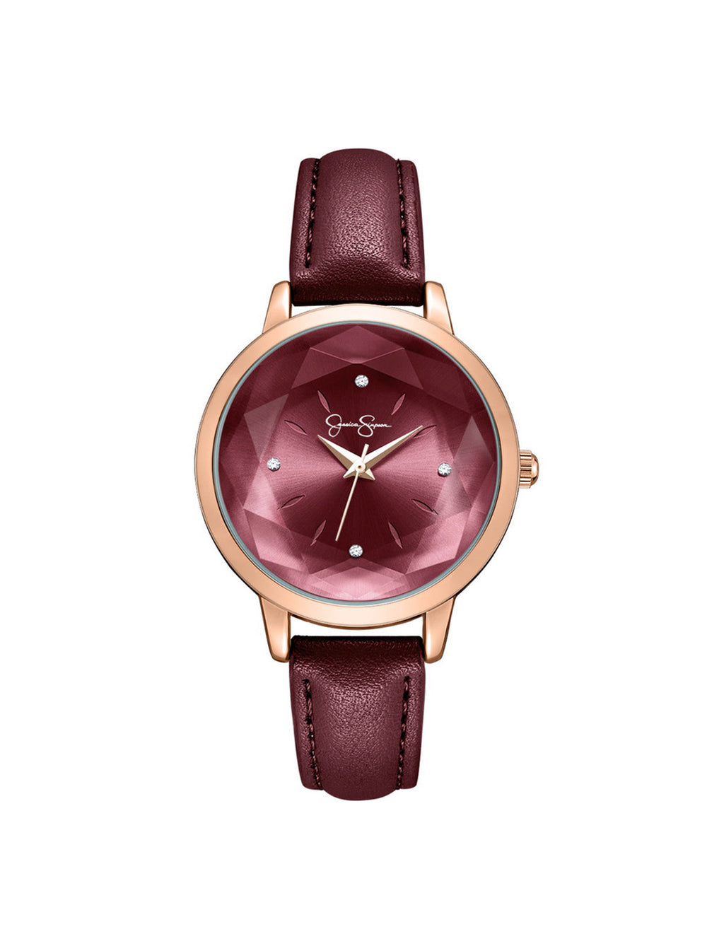 Faceted Glass Watch - Burgundy