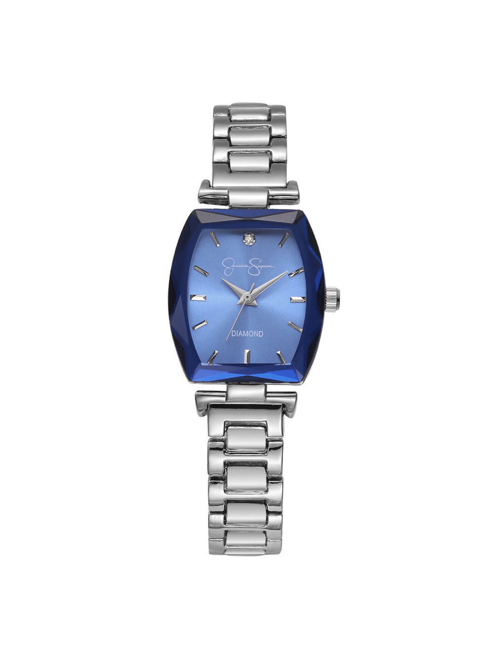 Faceted Bezel Bracelet Watch - Silver & Blue