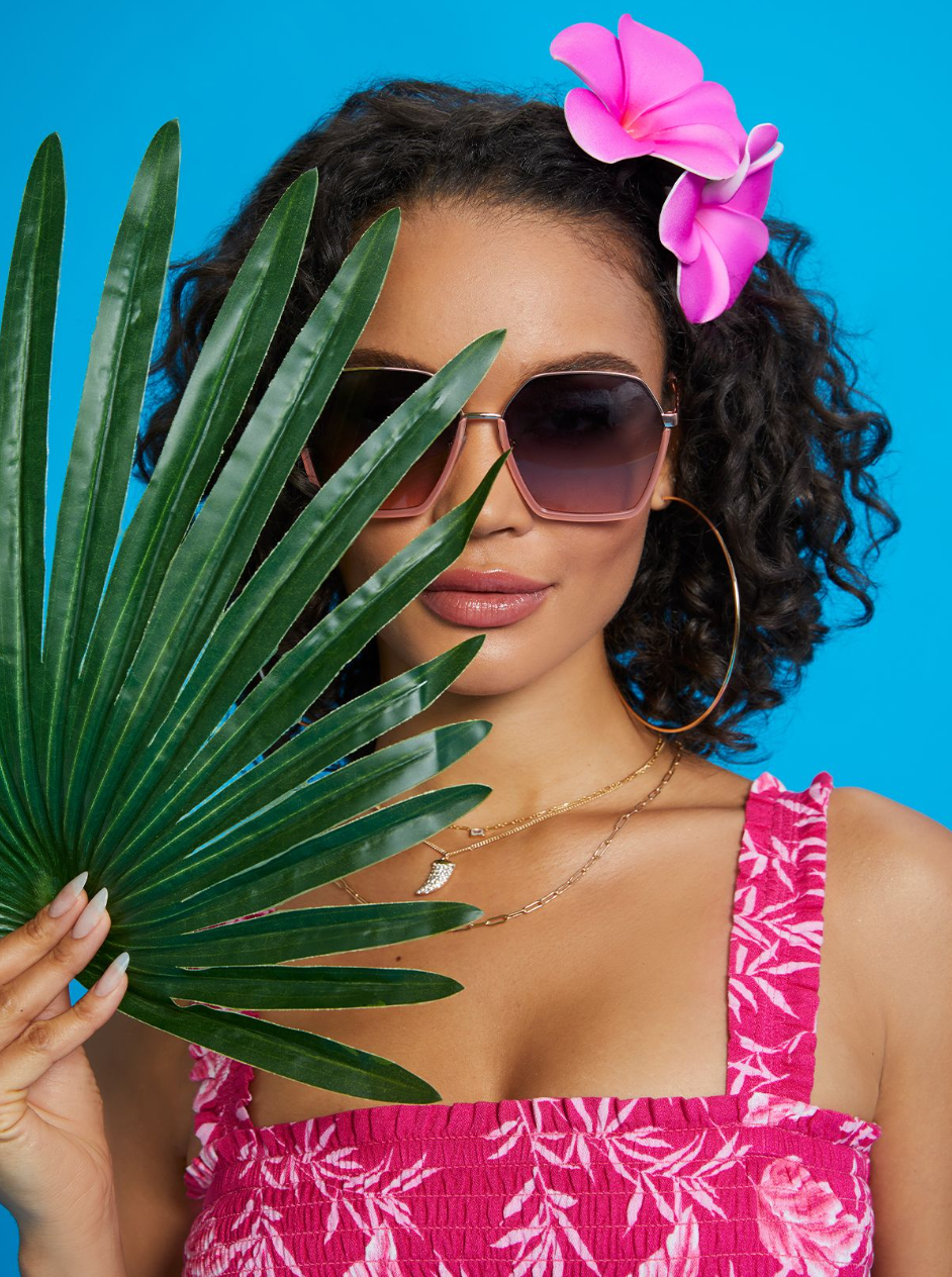 Geometric Metal Sunglasses - Rose Gold