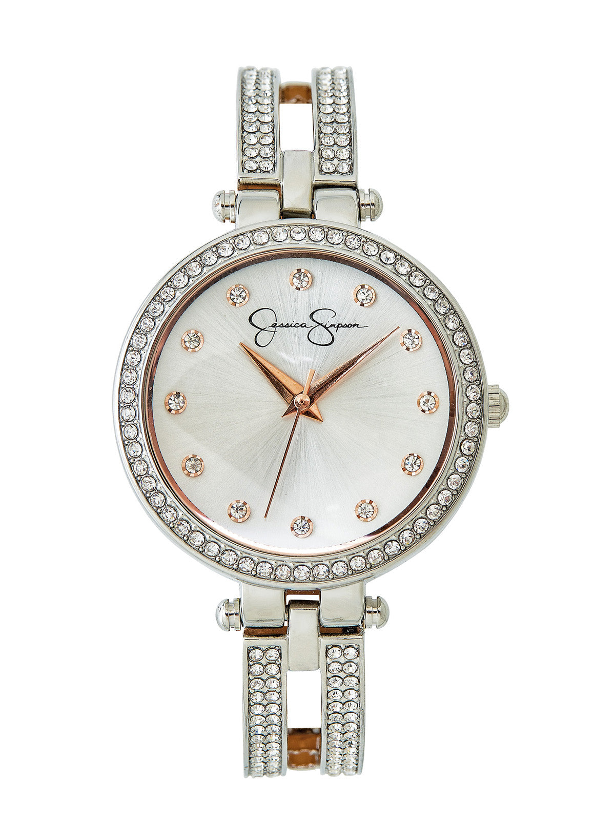 Silver Tone Crystal Double Arm Bangle Watch