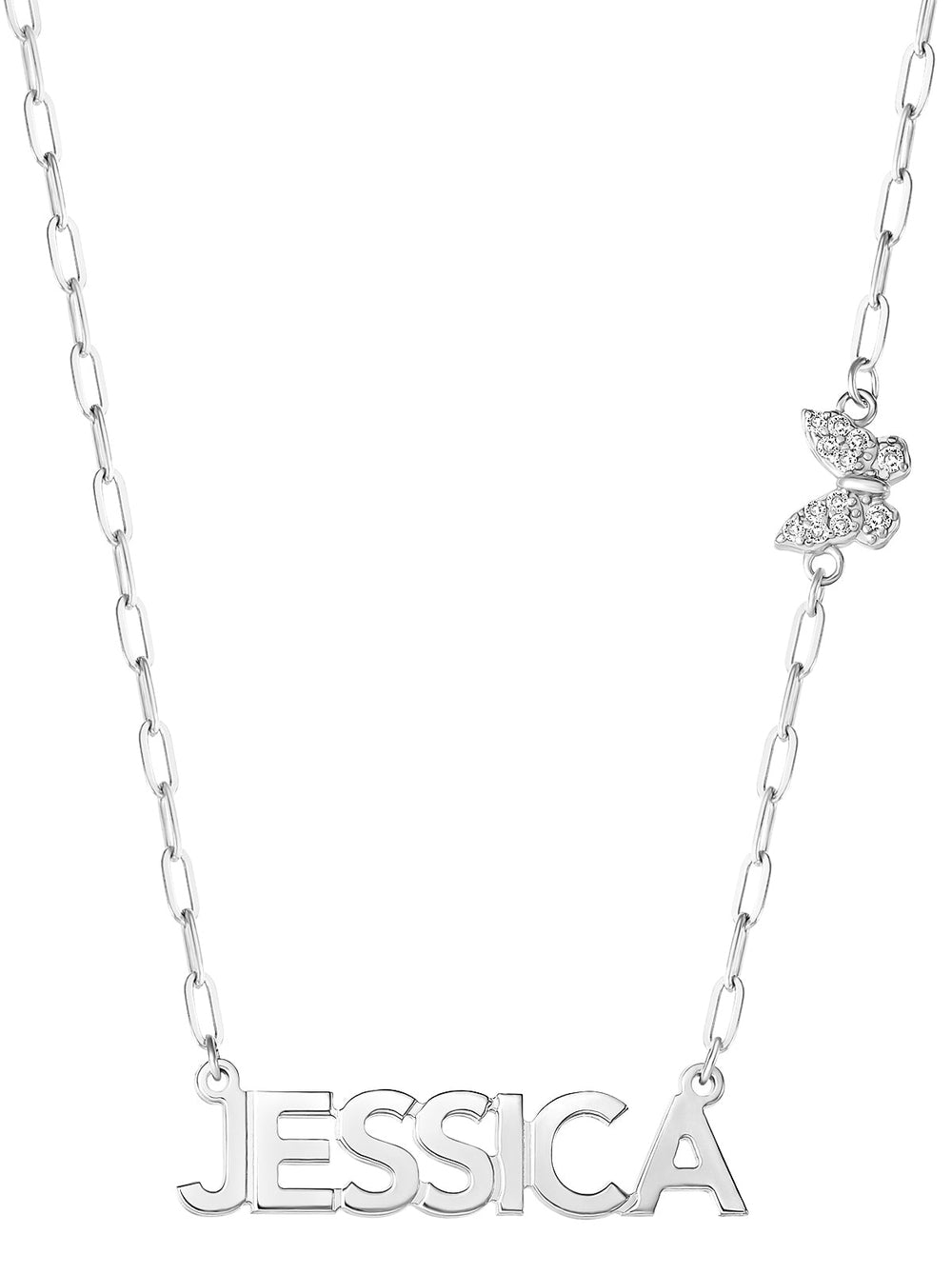 Personalized Necklace with Pavé Cubic Zirconia Charm - Silver