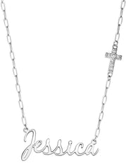 Personalized Necklace with Pavé Cubic Zirconia Charm - Silver