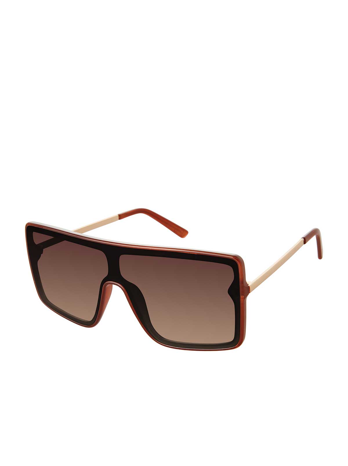 Square Shield Metal Temple Sunglasses - Brown