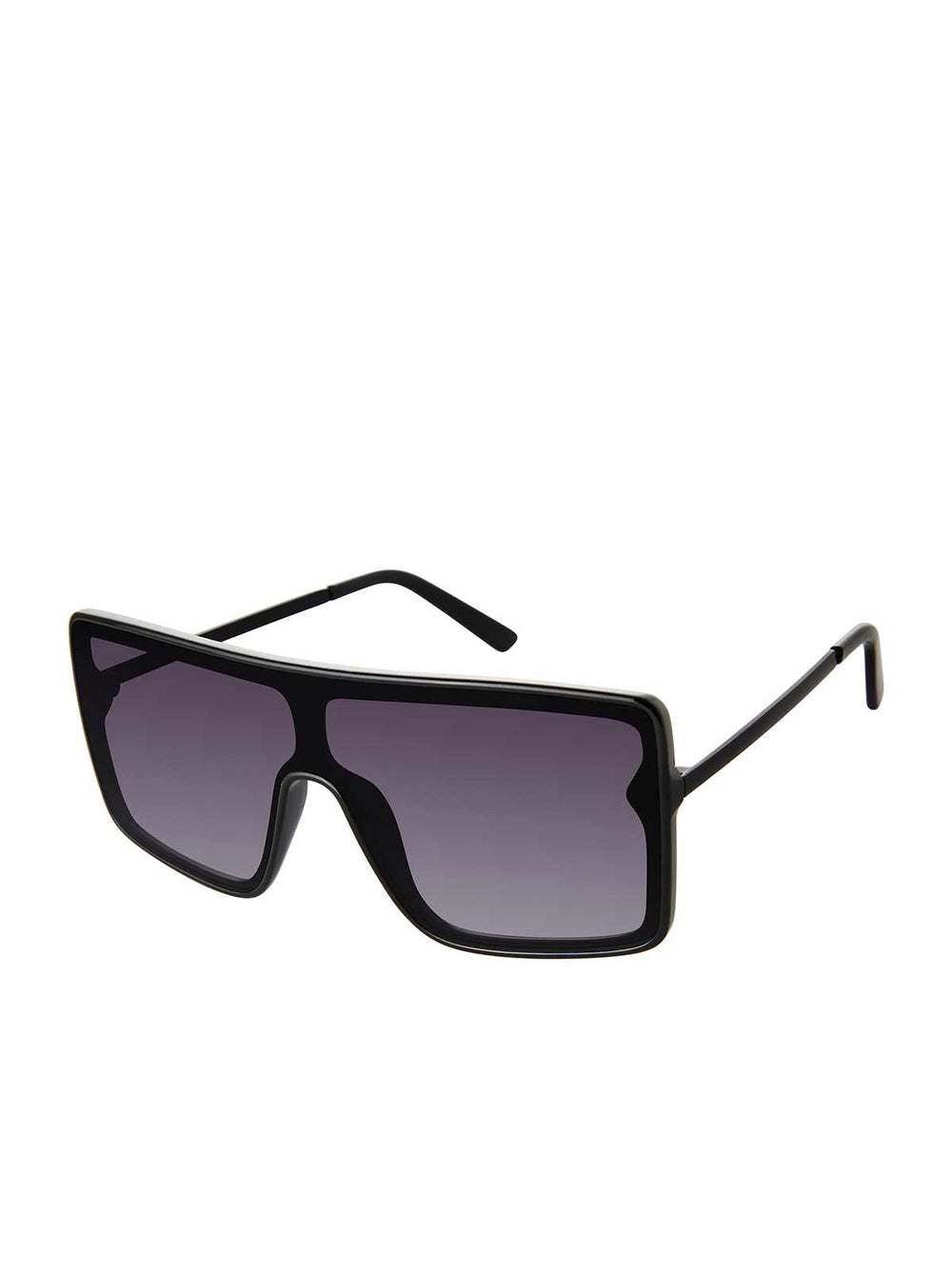 Square Shield Metal Temple Sunglasses - Black