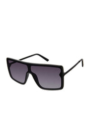 Square Shield Metal Temple Sunglasses - Black