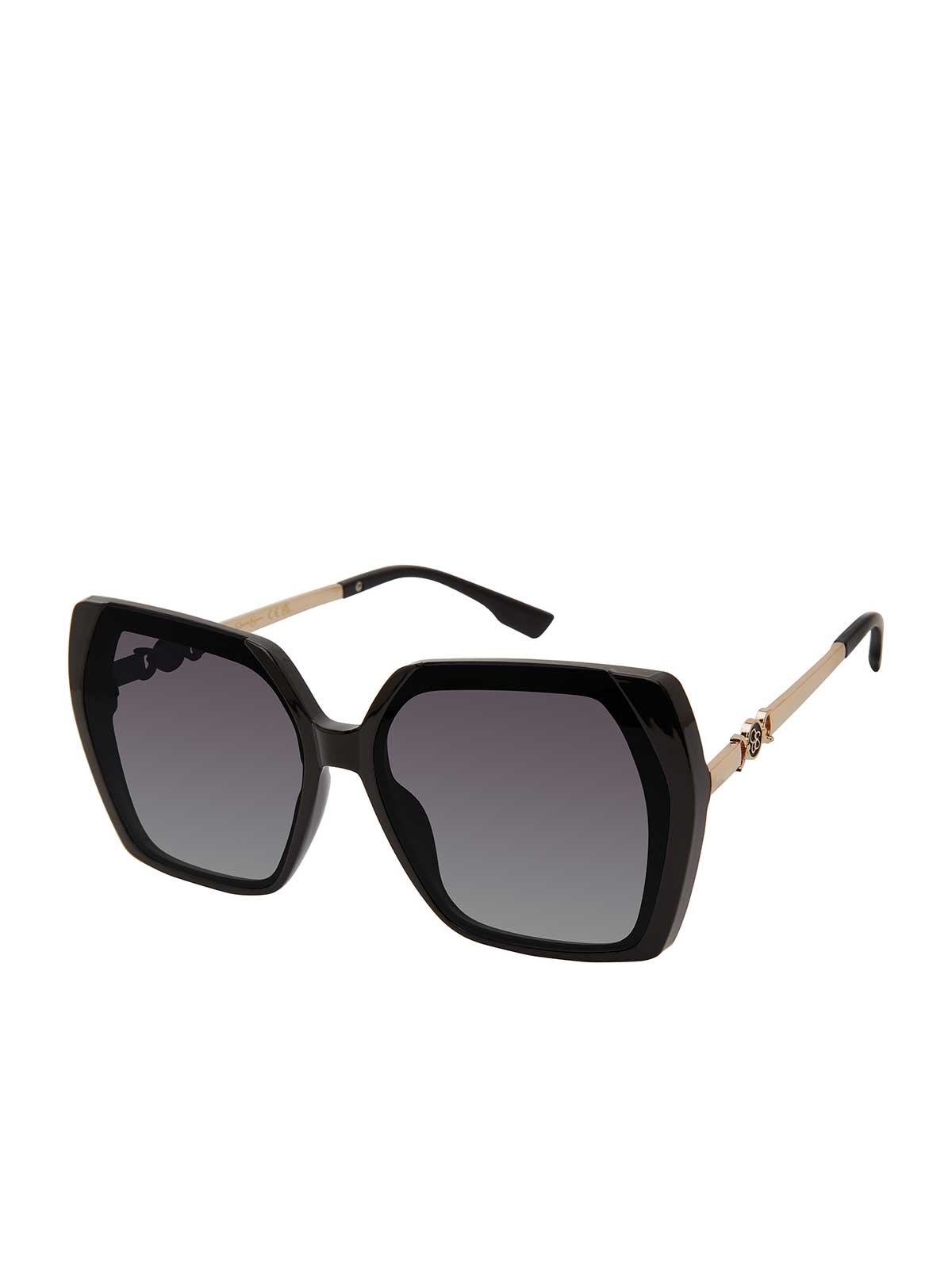 Geometric Metal Temple Sunglasses - Black