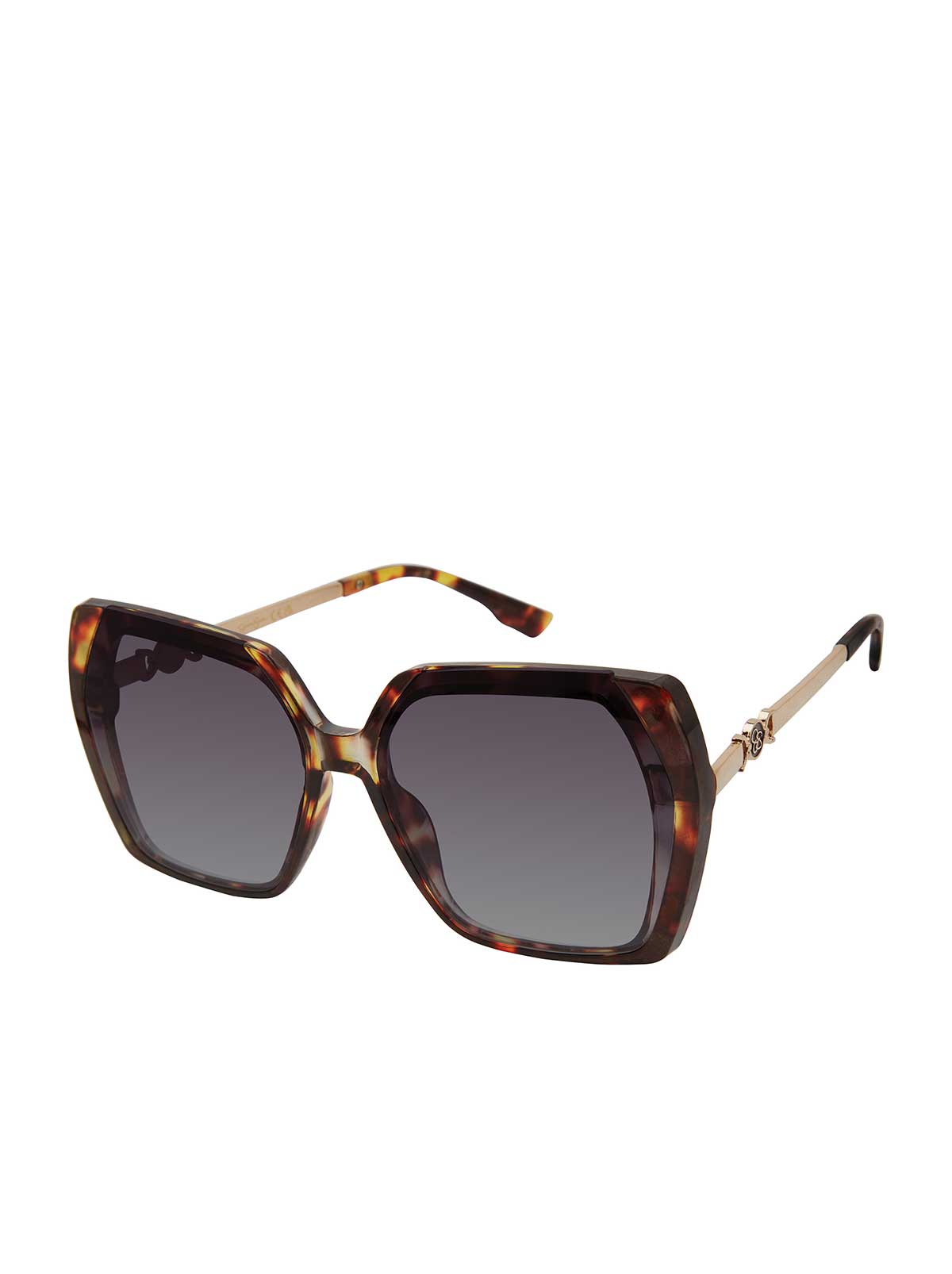 Geometric Metal Temple Sunglasses - Tortoise