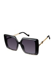 Glamorous Square Metal Temple Sunglasses - Black