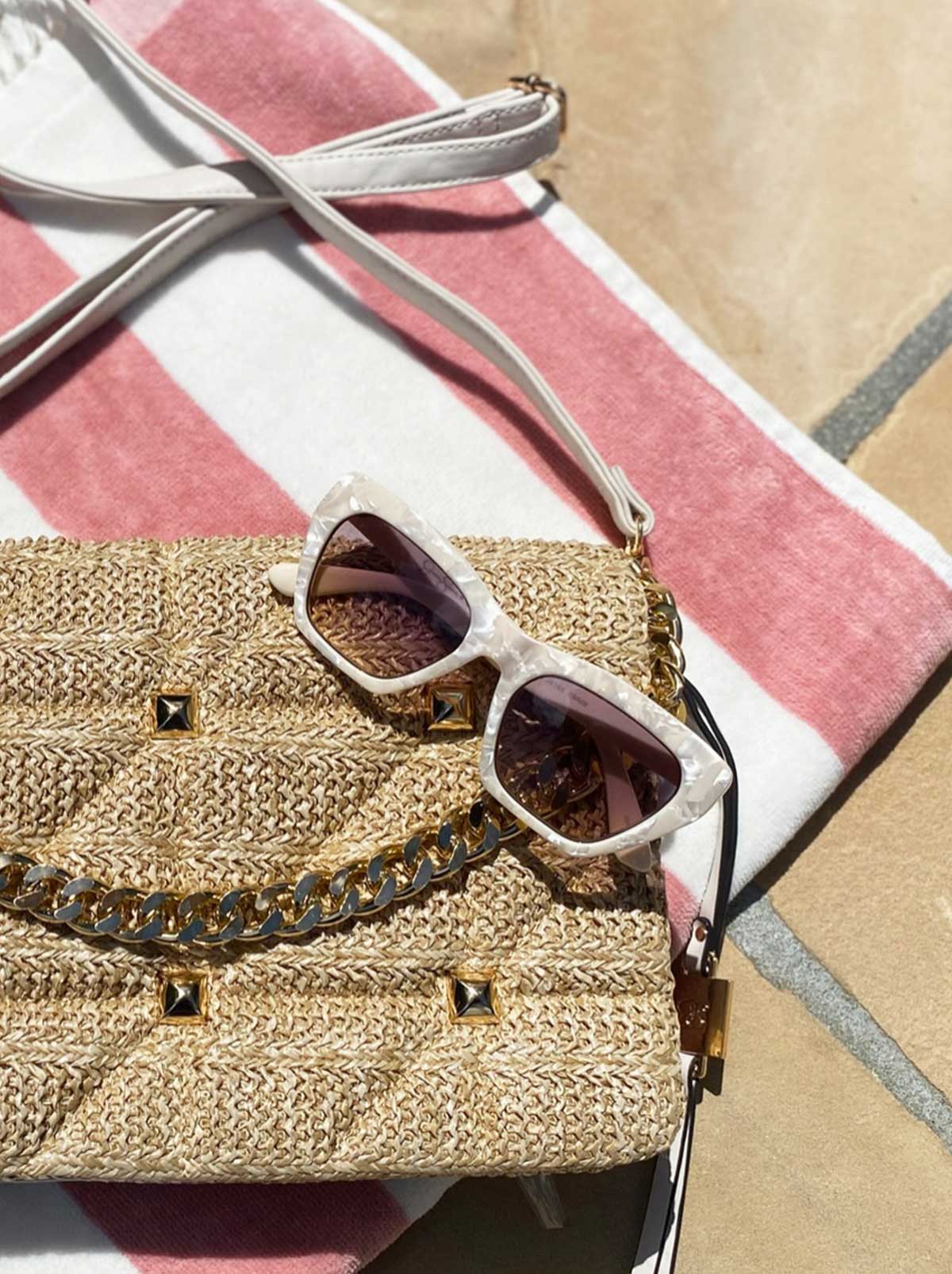 Vintage Cat Eye Sunglasses - Cream Marble