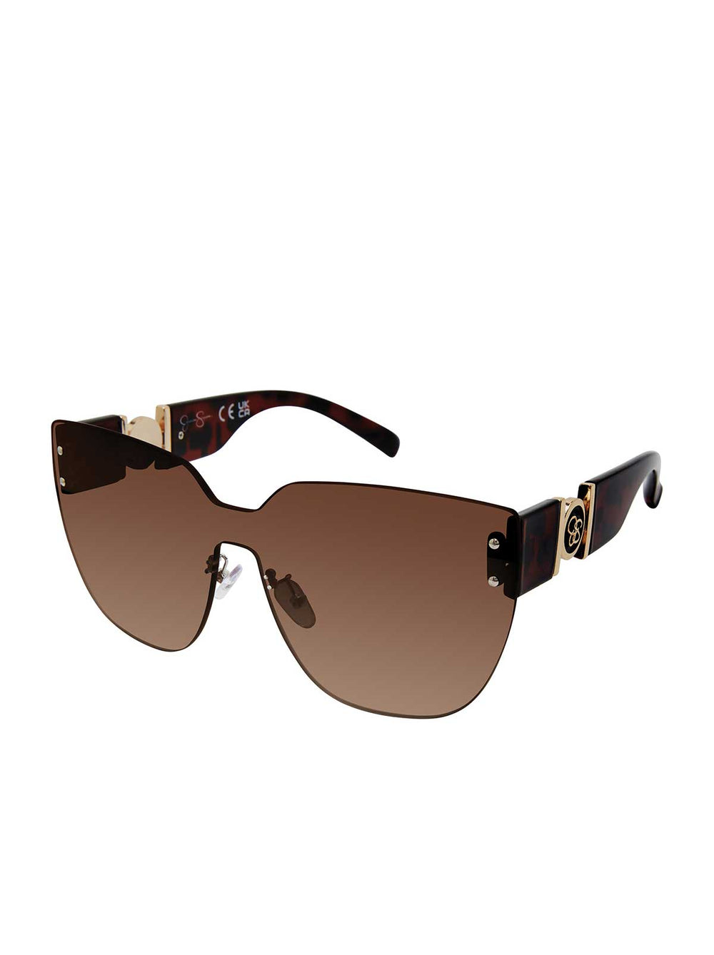 Rimless Cat Eye Shield Sunglasses - Tortoise