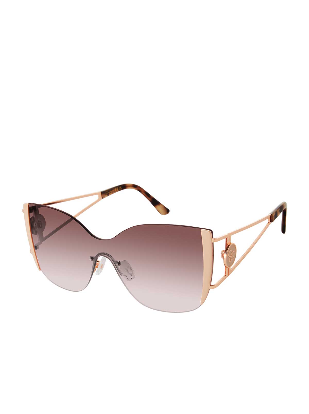 Metal Cat Eye Shield Sunglasses - Rose Gold