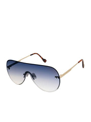 Rimless Metal Aviator Shield Sunglasses - Gold