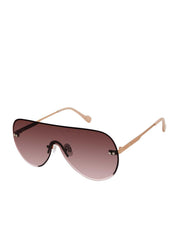 Rimless Metal Aviator Shield Sunglasses - Rose Gold