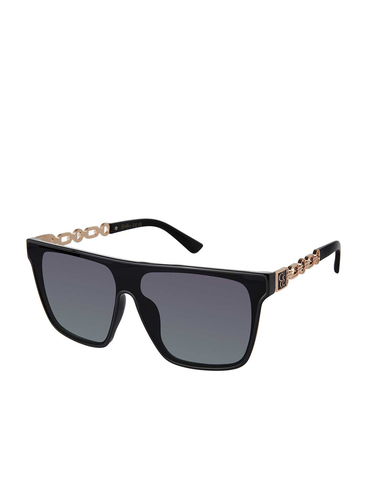 Metal Square Shield Sunglasses - Black