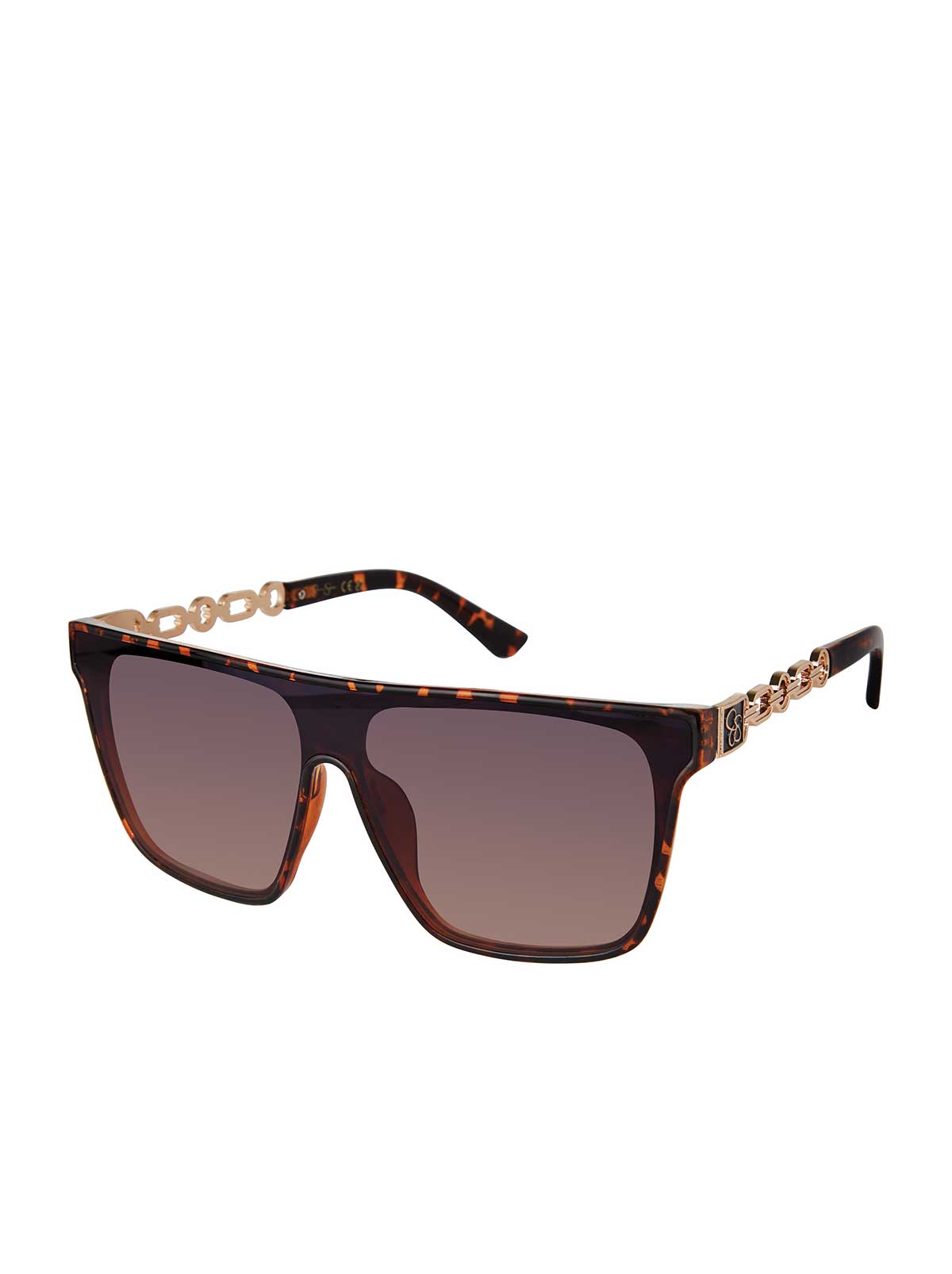 Metal Square Shield Sunglasses - Tortoise